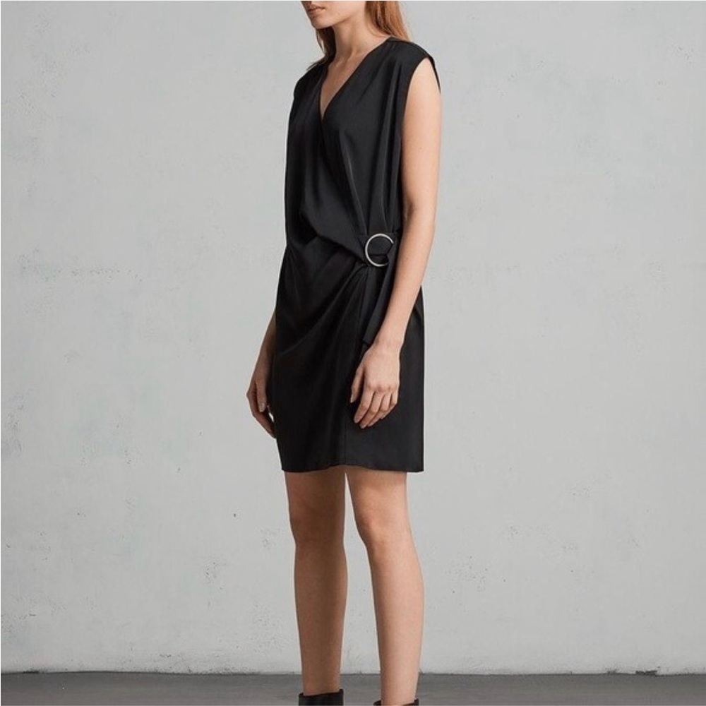 AllSaints 
Black Draped Mini Dress